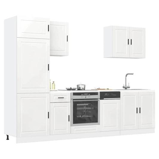 7 Piece Kitchen Cabinet Set Kalmar High Gloss White Engineered Wood