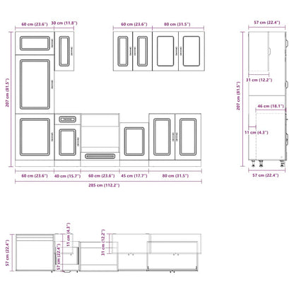 8 Piece Kitchen Cabinet Set Kalmar Concrete Grey Engineered Wood