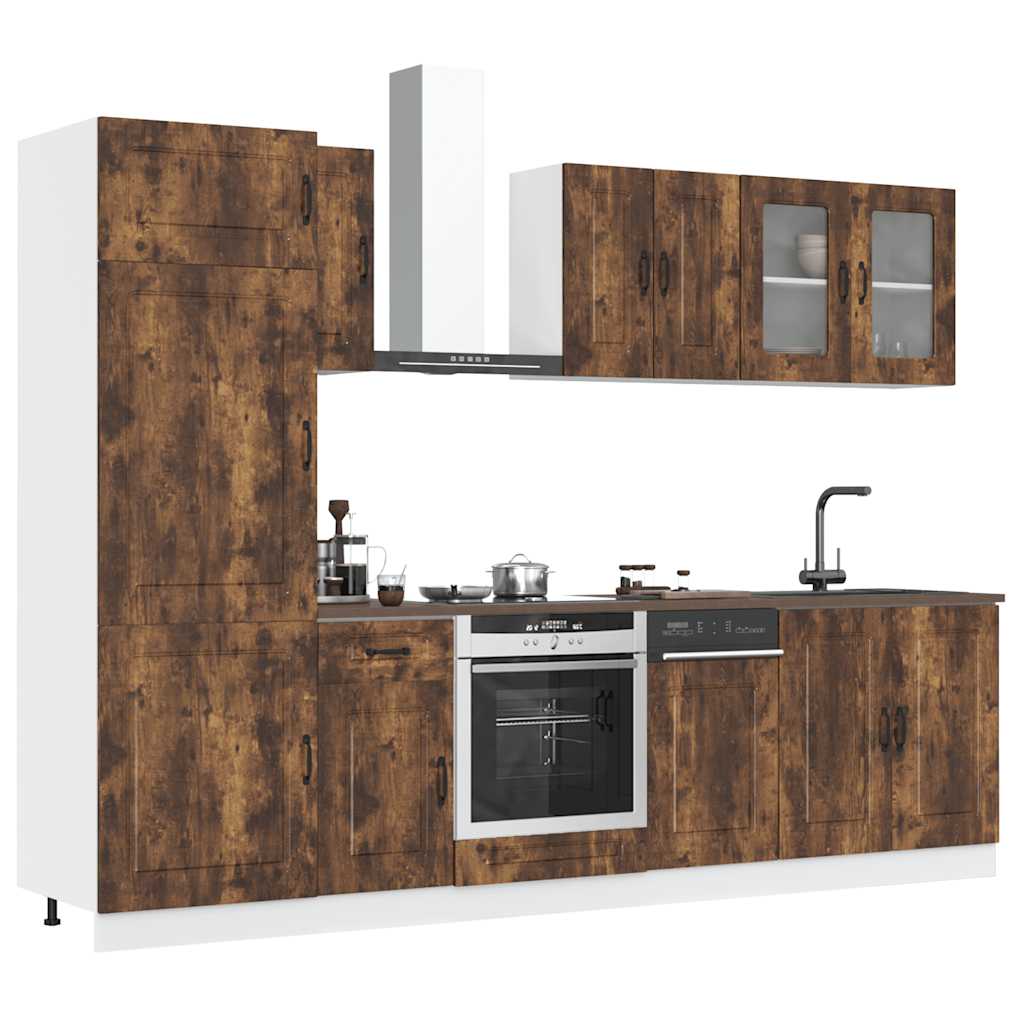 8 Piece Kitchen Cabinet Set Kalmar Smoked Oak Engineered Wood