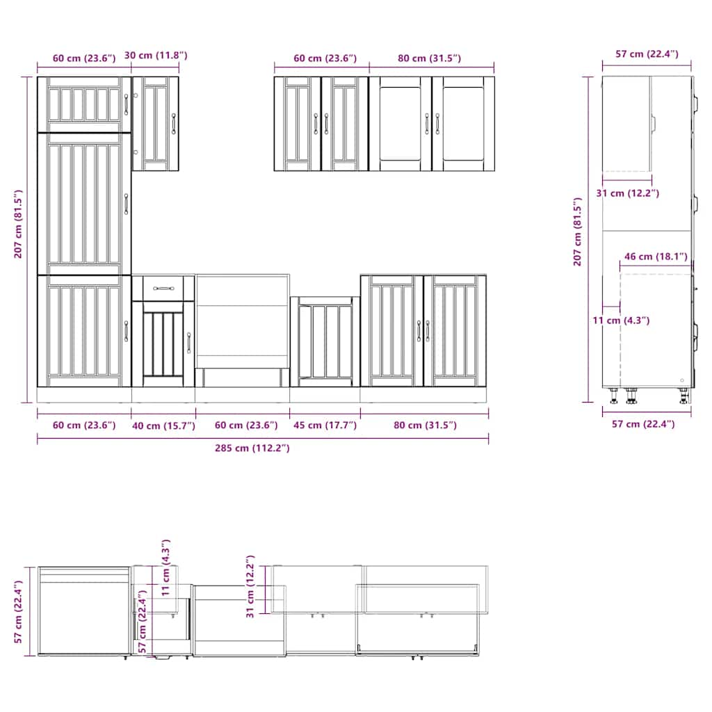 8 Piece Kitchen Cabinet Set Kalmar Black Engineered Wood