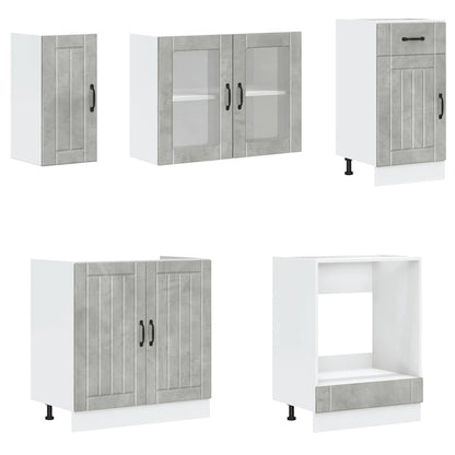 8 Piece Kitchen Cabinet Set Kalmar Concrete Grey Engineered Wood