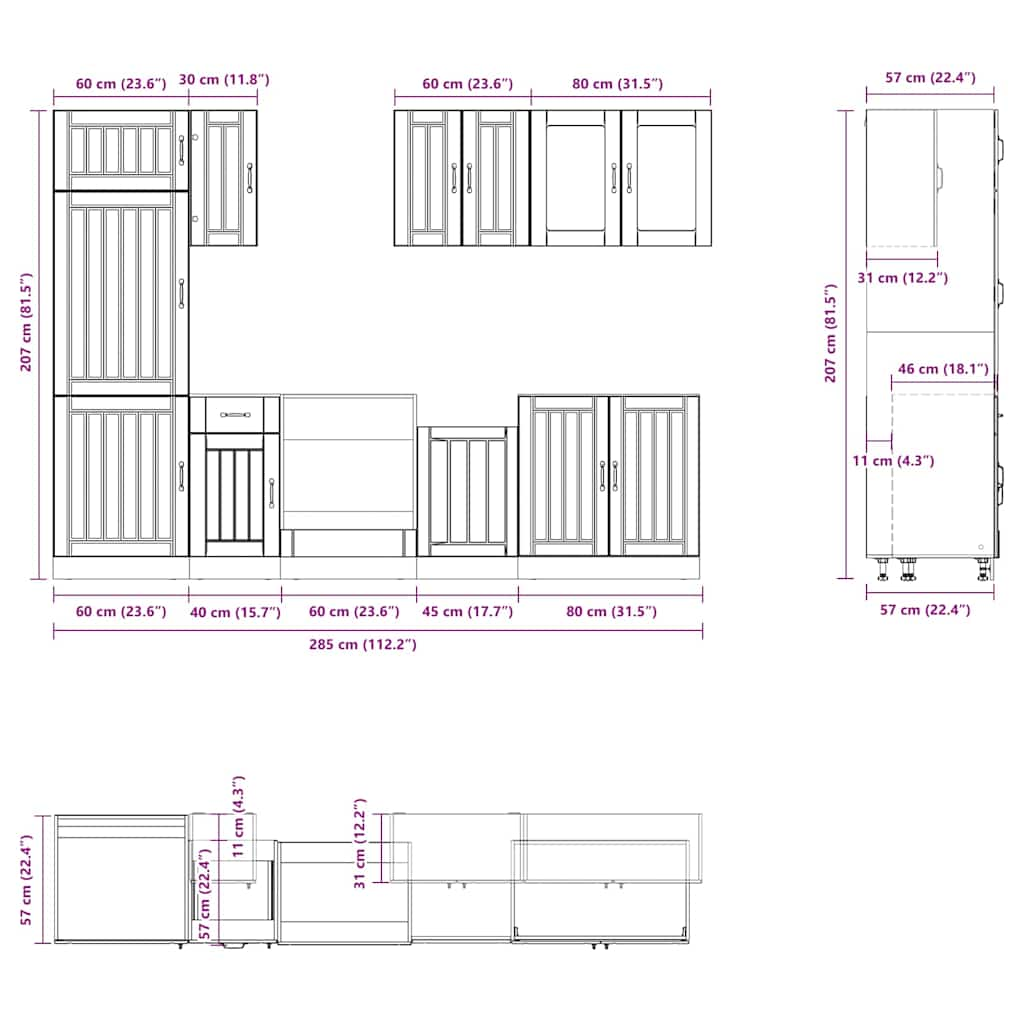 8 Piece Kitchen Cabinet Set Kalmar Smoked Oak Engineered Wood