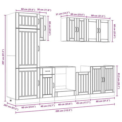 8 Piece Kitchen Cabinet Set Kalmar Smoked Oak Engineered Wood