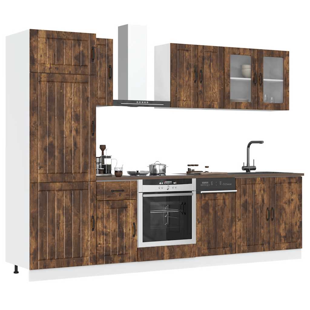 8 Piece Kitchen Cabinet Set Kalmar Smoked Oak Engineered Wood