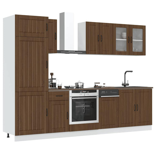 8 Piece Kitchen Cabinet Set Kalmar Brown Oak Engineered Wood