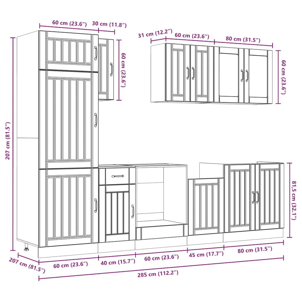 8 Piece Kitchen Cabinet Set Kalmar Old Wood Engineered Wood