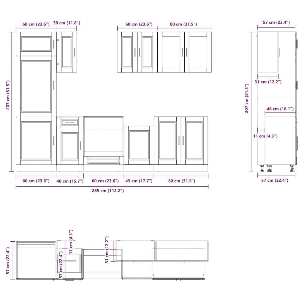 8 Piece Kitchen Cabinet Set Kalmar Sonoma Oak Engineered Wood