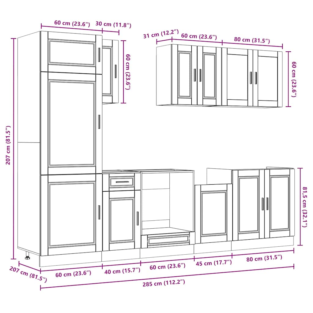 8 Piece Kitchen Cabinet Set Kalmar Sonoma Oak Engineered Wood