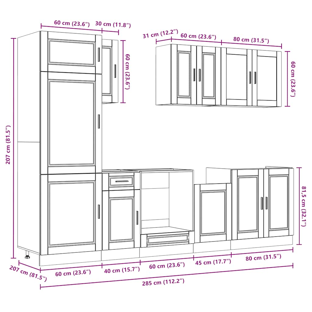 8 Piece Kitchen Cabinet Set Kalmar Concrete Grey Engineered Wood