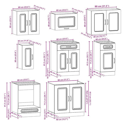 8 Piece Kitchen Cabinet Set Kalmar Concrete Grey Engineered Wood