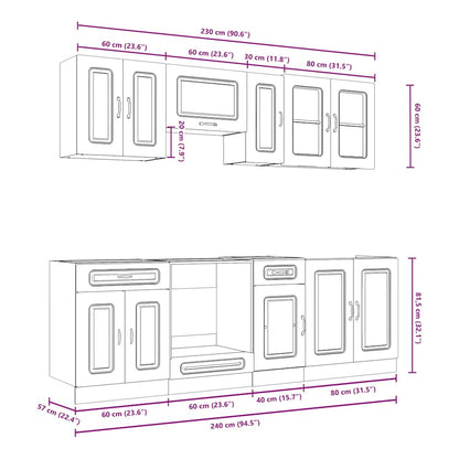 8 Piece Kitchen Cabinet Set Kalmar Concrete Grey Engineered Wood