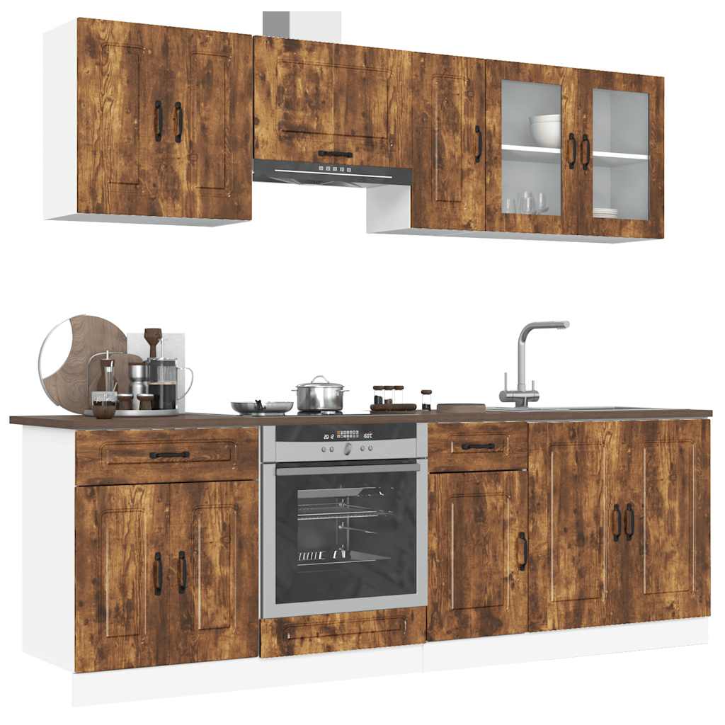 8 Piece Kitchen Cabinet Set Kalmar Smoked Oak Engineered Wood