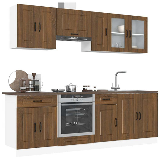 8 Piece Kitchen Cabinet Set Kalmar Brown Oak Engineered Wood