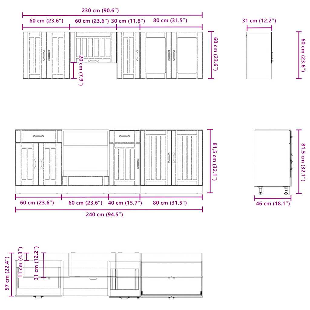 8 Piece Kitchen Cabinet Set Kalmar Black Engineered Wood