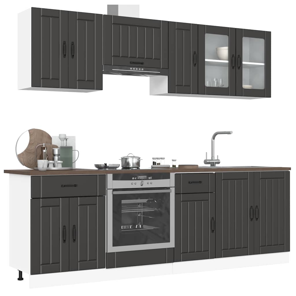 8 Piece Kitchen Cabinet Set Kalmar Black Engineered Wood