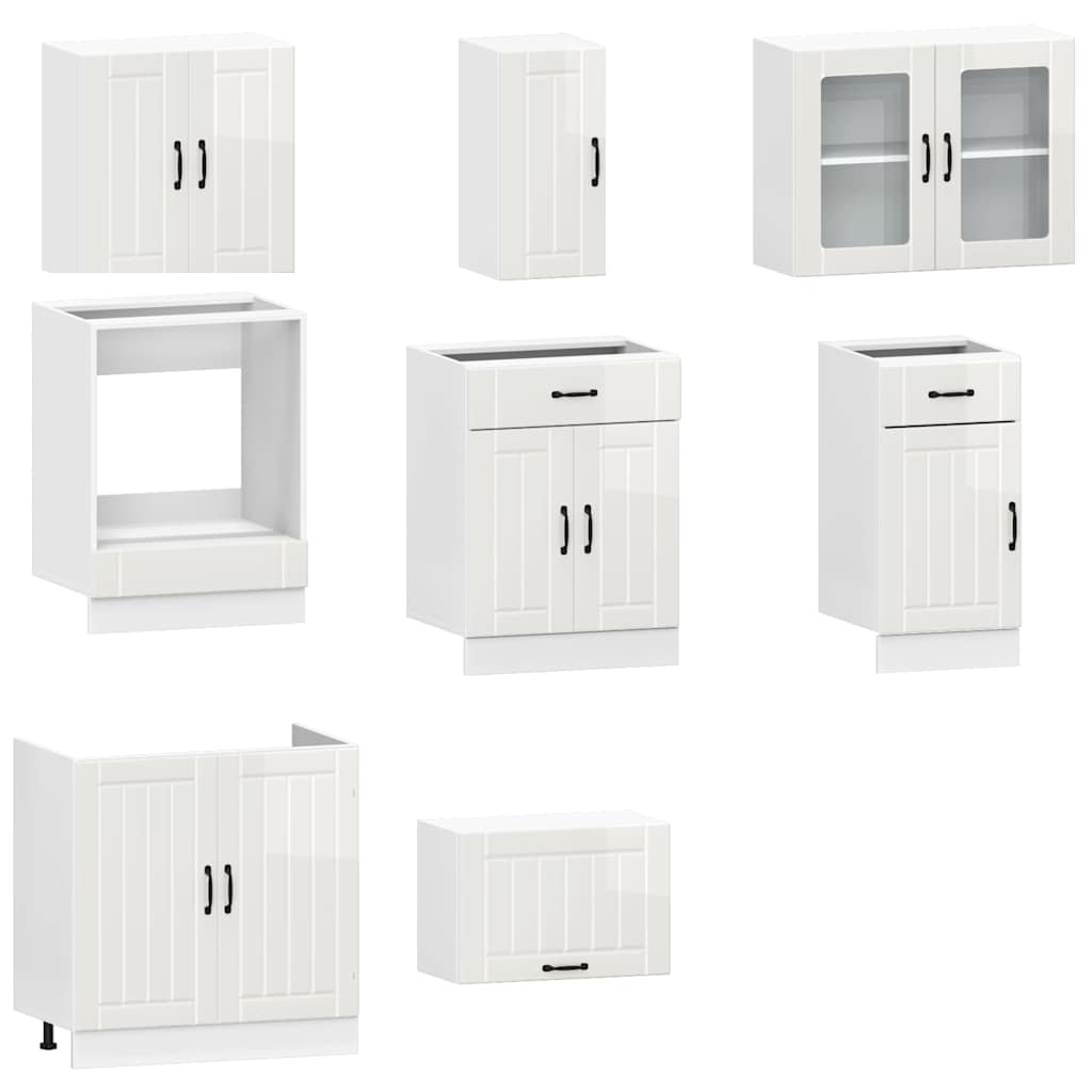 8 Piece Kitchen Cabinet Set Kalmar High Gloss White Engineered Wood