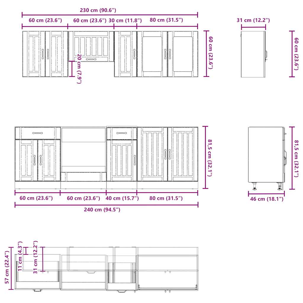 8 Piece Kitchen Cabinet Set Kalmar High Gloss White Engineered Wood