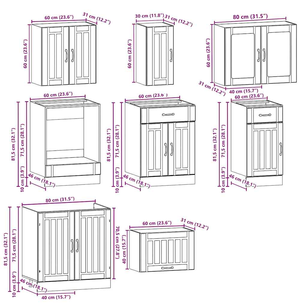 8 Piece Kitchen Cabinet Set Kalmar Sonoma Oak Engineered Wood