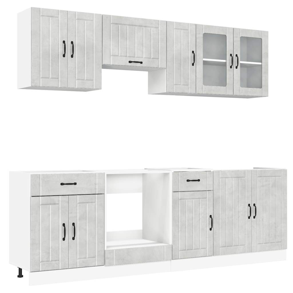 8 Piece Kitchen Cabinet Set Kalmar Concrete Grey Engineered Wood