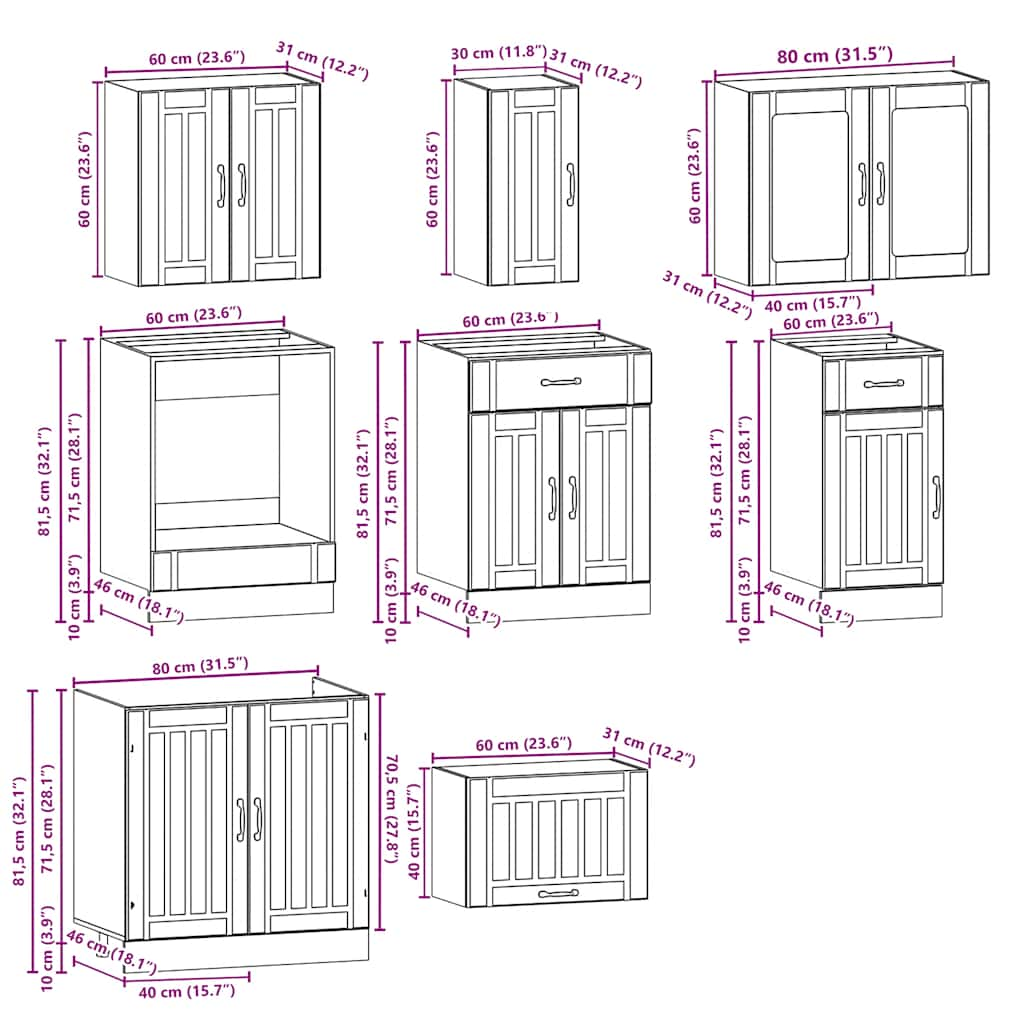 8 Piece Kitchen Cabinet Set Kalmar Concrete Grey Engineered Wood