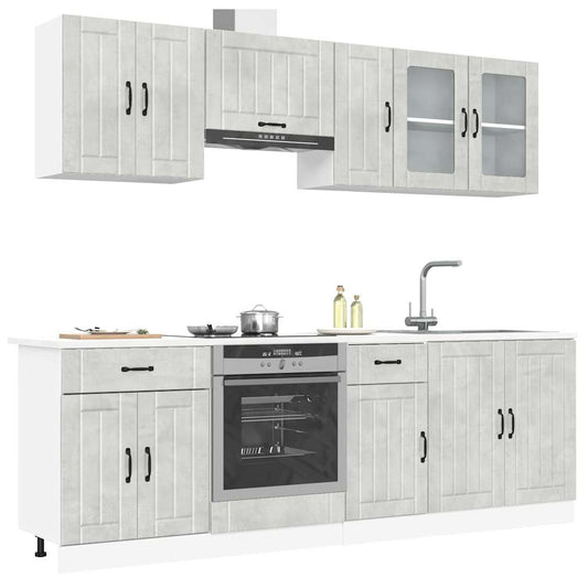 8 Piece Kitchen Cabinet Set Kalmar Concrete Grey Engineered Wood