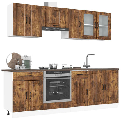 8 Piece Kitchen Cabinet Set Kalmar Smoked Oak Engineered Wood