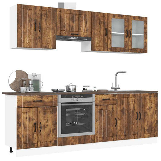 8 Piece Kitchen Cabinet Set Kalmar Smoked Oak Engineered Wood