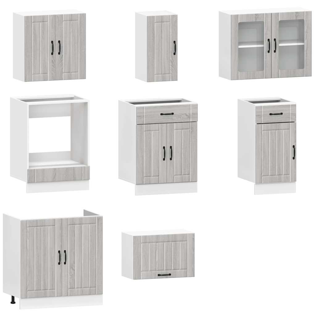 8 Piece Kitchen Cabinet Set Kalmar Grey Sonoma Engineered Wood