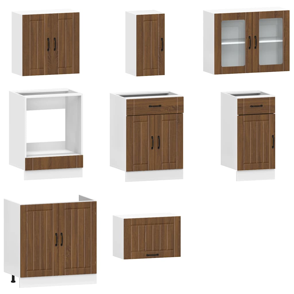 8 Piece Kitchen Cabinet Set Kalmar Brown Oak Engineered Wood