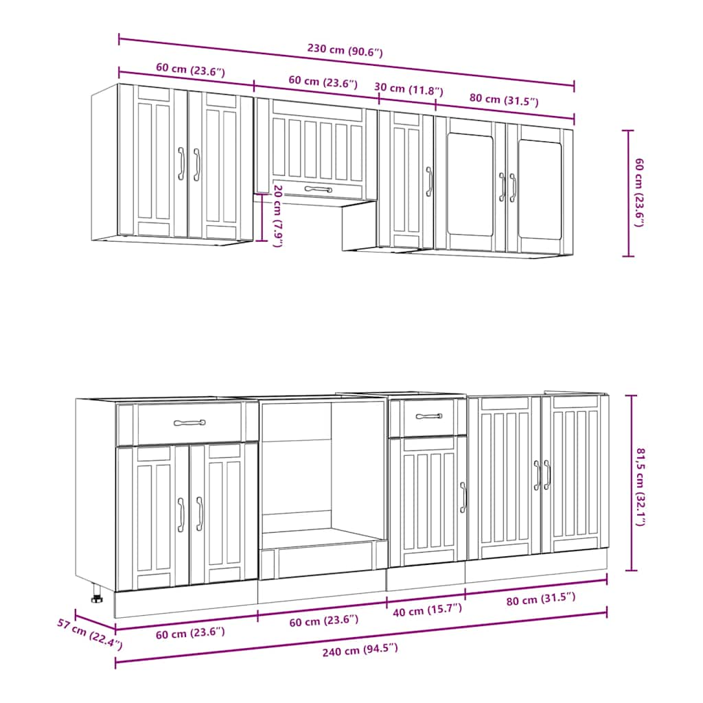 8 Piece Kitchen Cabinet Set Kalmar Brown Oak Engineered Wood