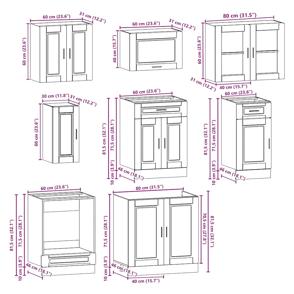 8 Piece Kitchen Cabinet Set Kalmar White Engineered Wood