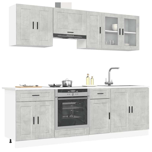 8 Piece Kitchen Cabinet Set Kalmar Concrete Grey Engineered Wood