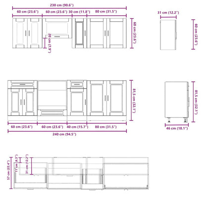 8 Piece Kitchen Cabinet Set Kalmar Smoked Oak Engineered Wood