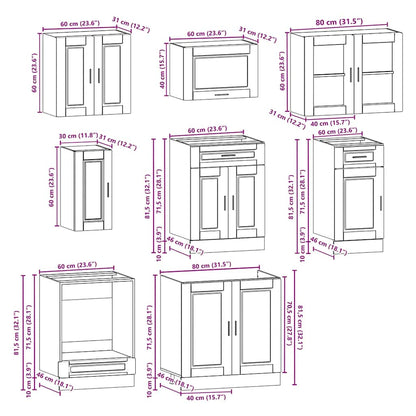 8 Piece Kitchen Cabinet Set Kalmar Smoked Oak Engineered Wood