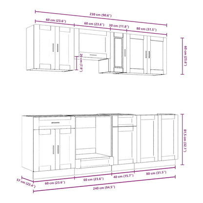 8 Piece Kitchen Cabinet Set Kalmar Smoked Oak Engineered Wood