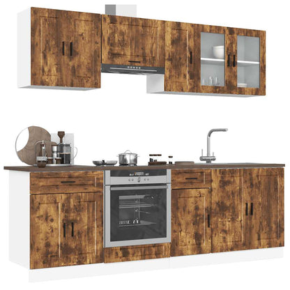 8 Piece Kitchen Cabinet Set Kalmar Smoked Oak Engineered Wood