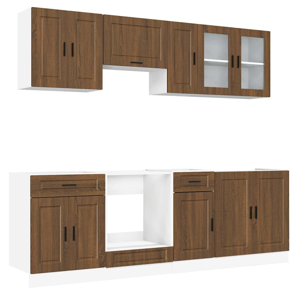 8 Piece Kitchen Cabinet Set Kalmar Brown Oak Engineered Wood