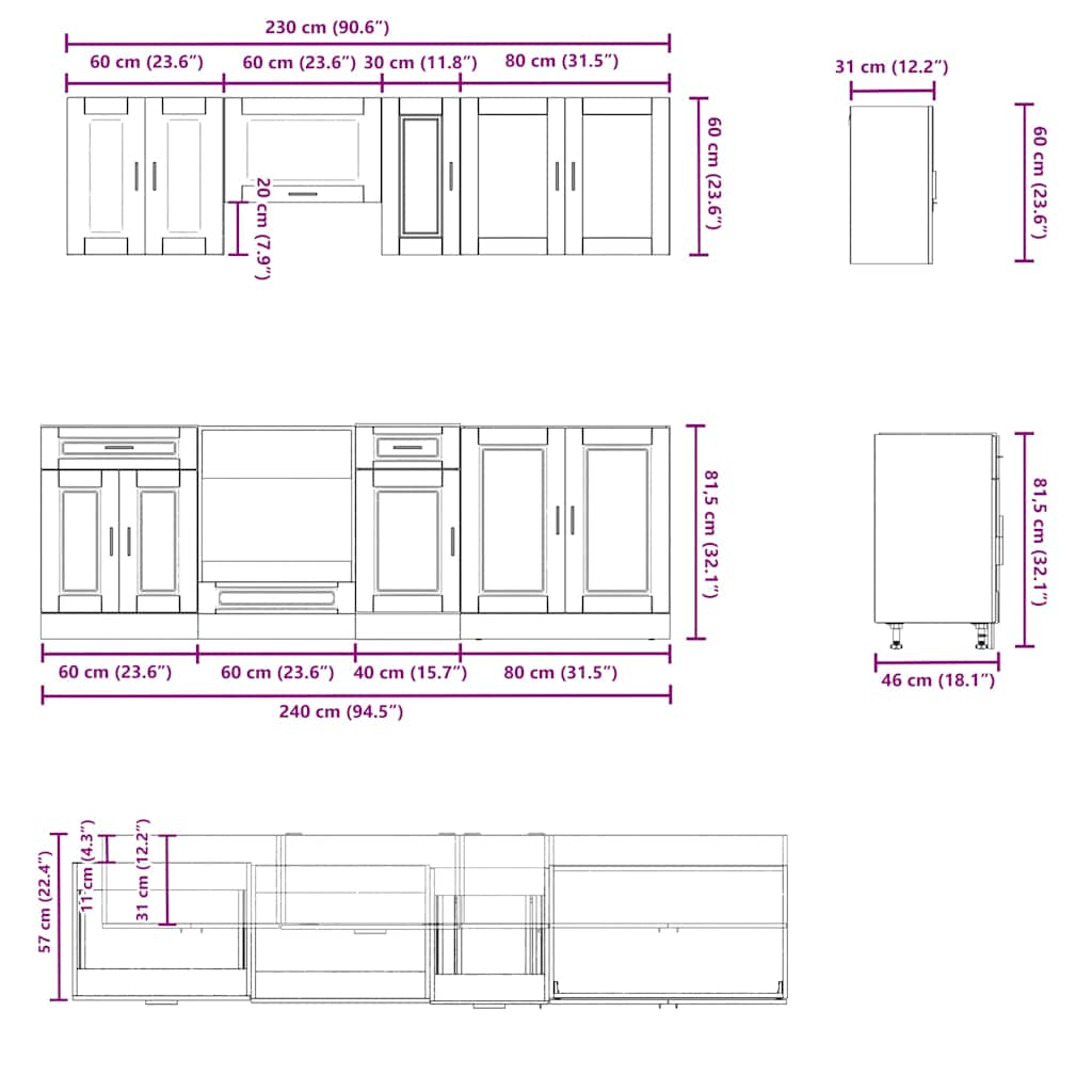 8 Piece Kitchen Cabinet Set Kalmar Old Wood Engineered Wood