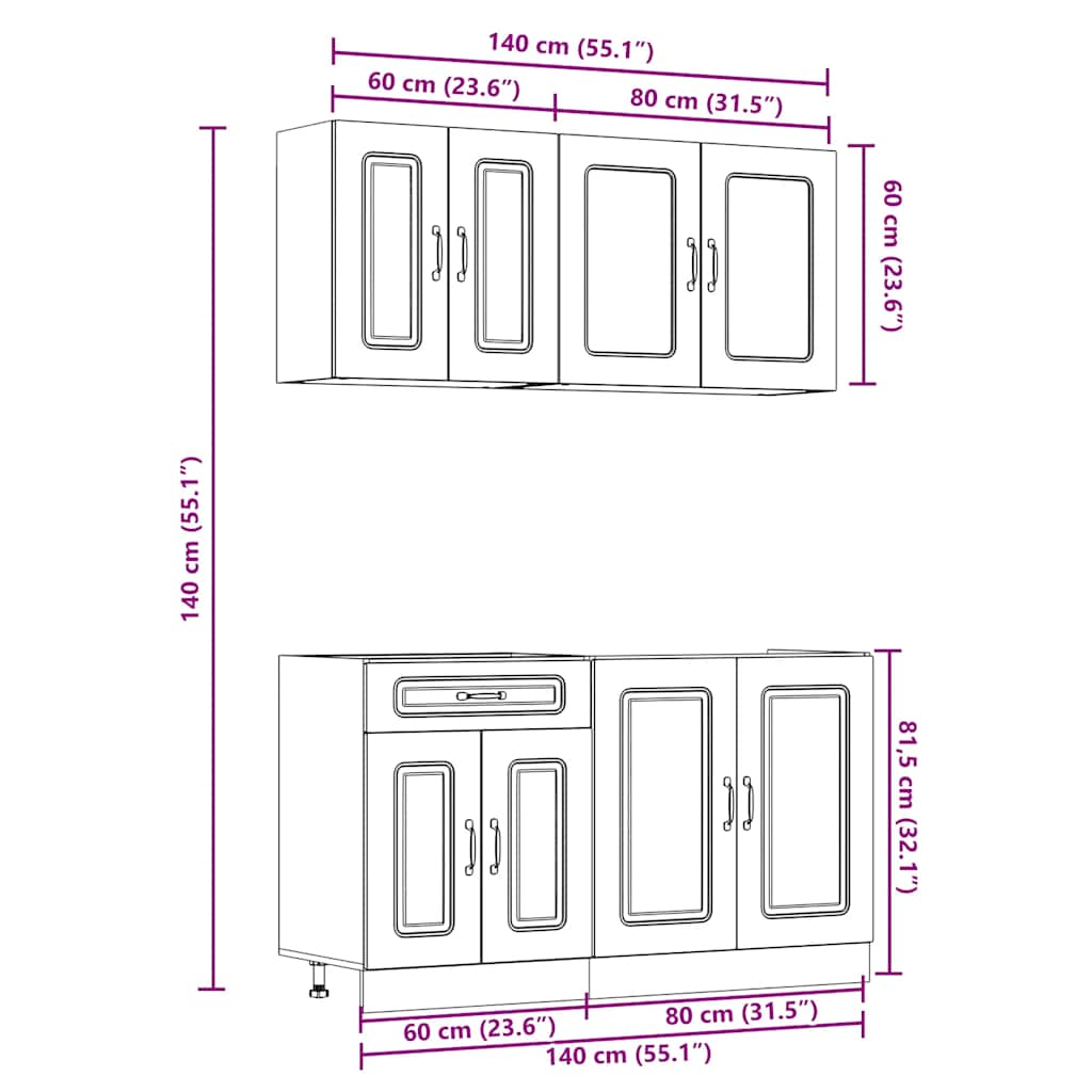 4 Piece Kitchen Cabinet Set Kalmar Black Engineered Wood