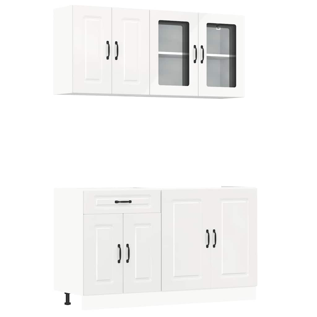 4 Piece Kitchen Cabinet Set Kalmar High Gloss White Engineered Wood