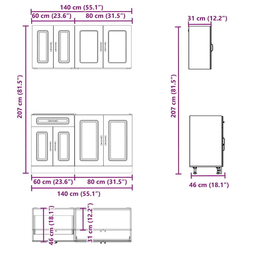 4 Piece Kitchen Cabinet Set Kalmar High Gloss White Engineered Wood