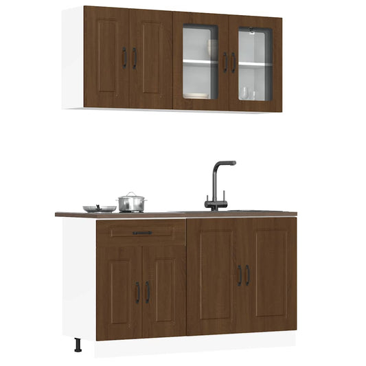 4 Piece Kitchen Cabinet Set Kalmar Brown Oak Engineered Wood