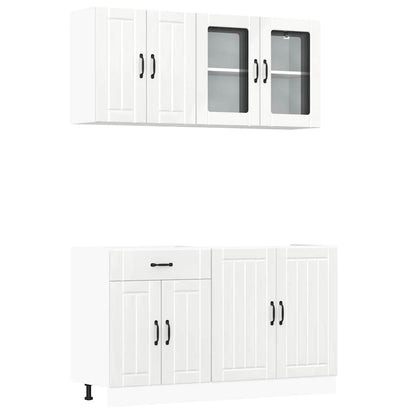 4 Piece Kitchen Cabinet Set Kalmar High Gloss White Engineered Wood