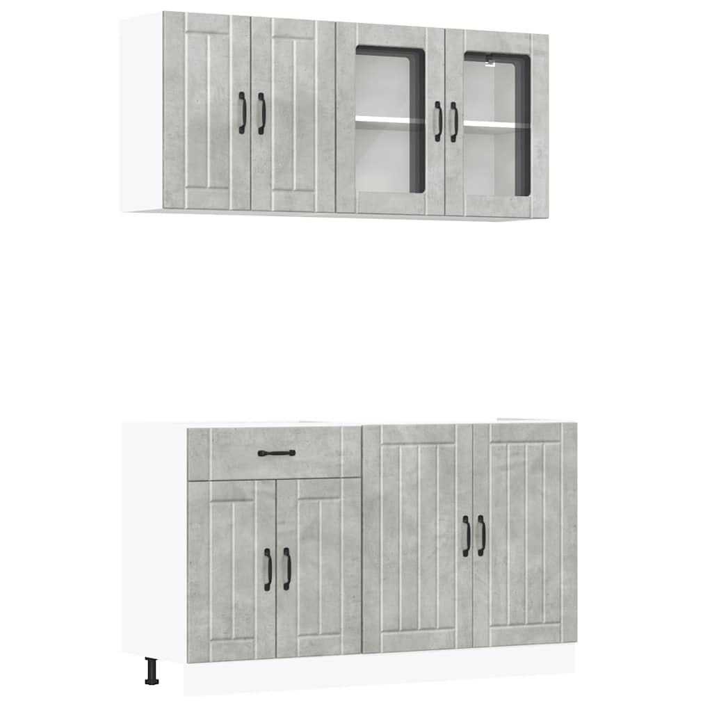 4 Piece Kitchen Cabinet Set Kalmar Concrete Grey Engineered Wood