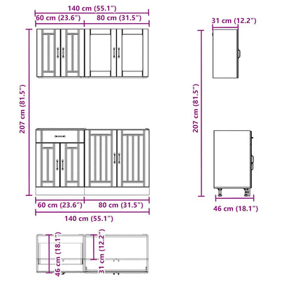 4 Piece Kitchen Cabinet Set Kalmar Smoked Oak Engineered Wood