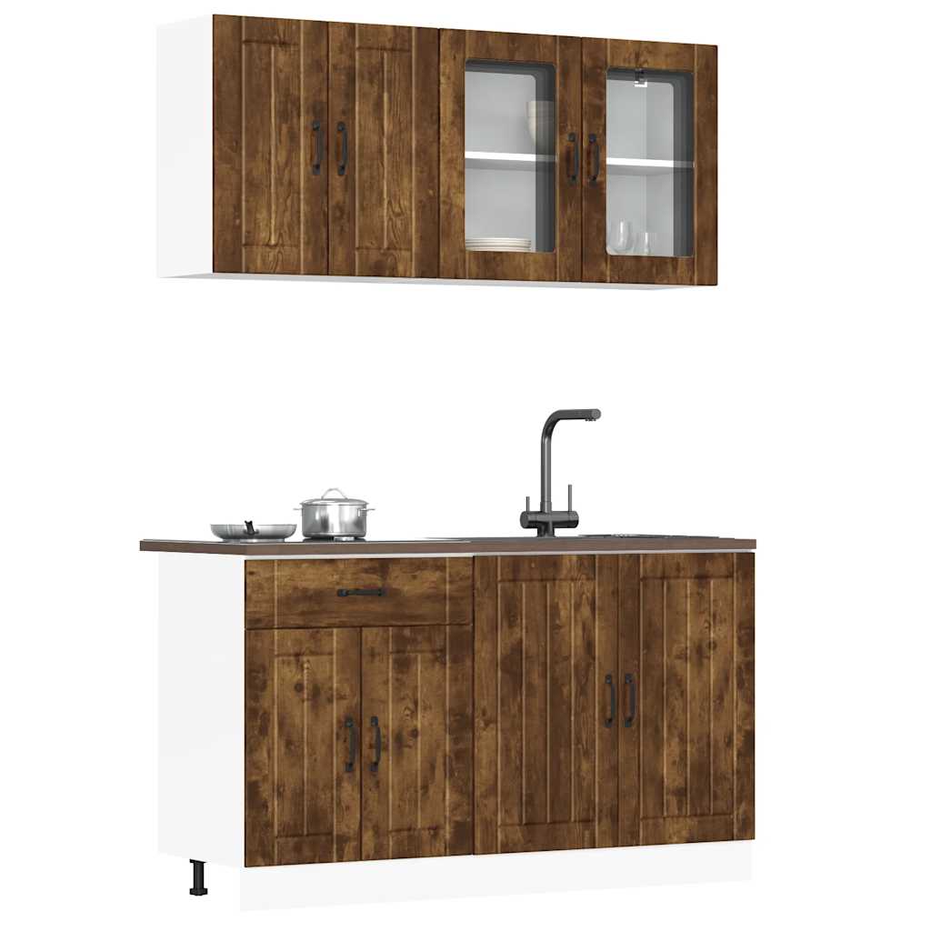 4 Piece Kitchen Cabinet Set Kalmar Smoked Oak Engineered Wood