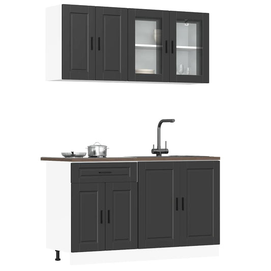 4 Piece Kitchen Cabinet Set Kalmar Black Engineered Wood