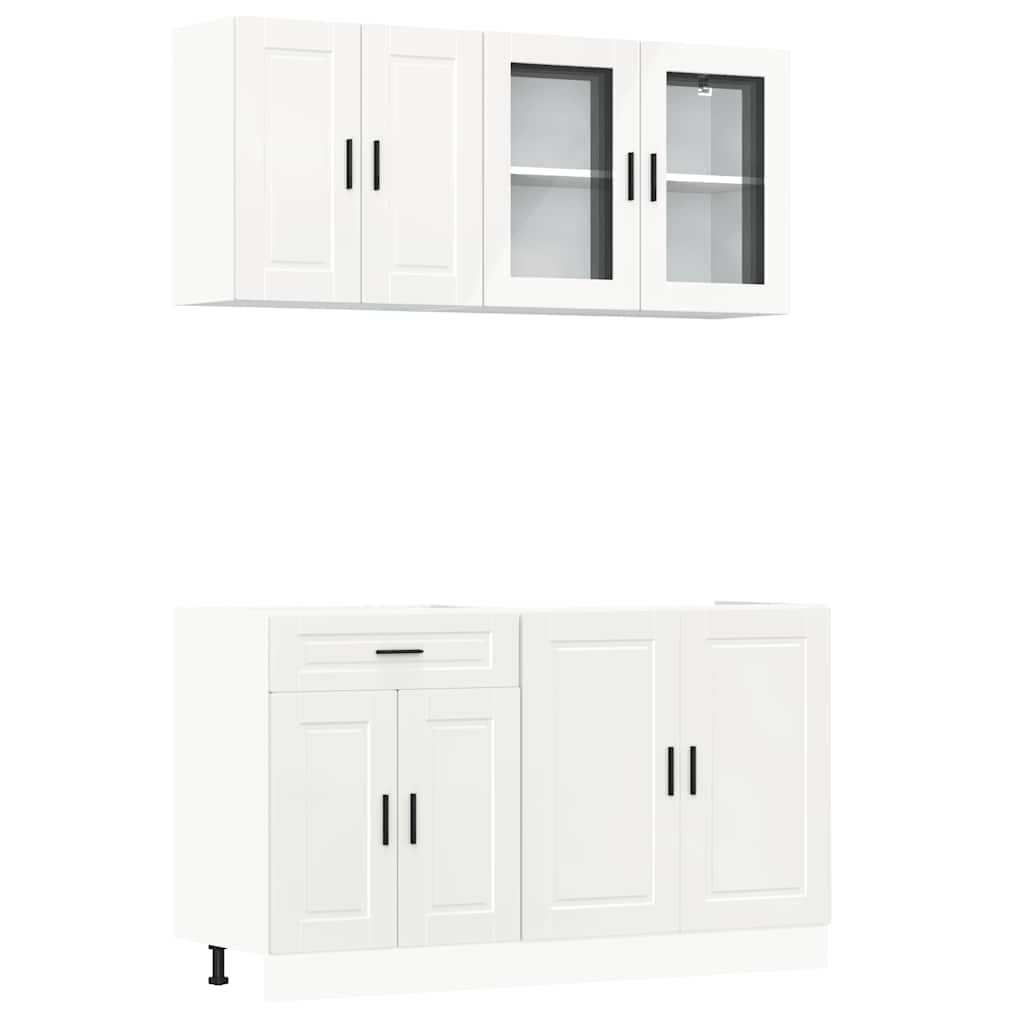 4 Piece Kitchen Cabinet Set Kalmar High Gloss White Engineered Wood