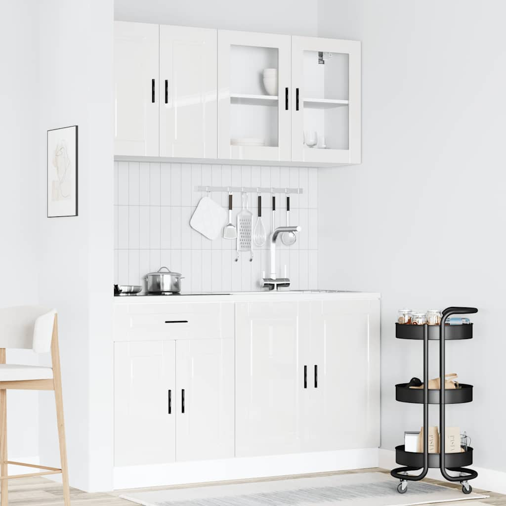 4 Piece Kitchen Cabinet Set Kalmar High Gloss White Engineered Wood