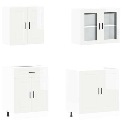 4 Piece Kitchen Cabinet Set Kalmar High Gloss White Engineered Wood